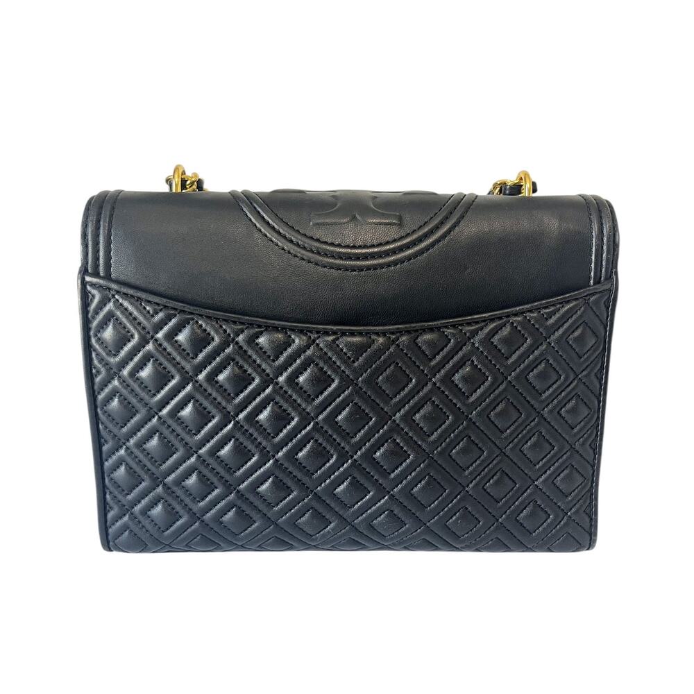 Tory Burch Fleming Quilted Leather Convertible Shoulder Bag Black Gold Tone - Picture 2 of 13